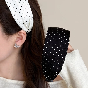 Cerchietto a Bordo Largo in Stile Coreano con Pois per Donna Retrò Bianco e Nero Cerchio per Capelli in Tessuto Accessori