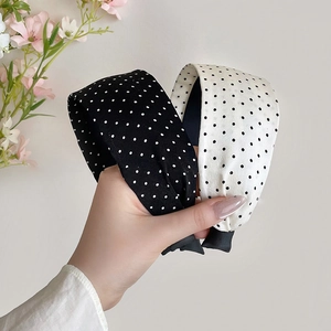 Set di cerchietti larghi a pois neri e bianchi per donna, accessori per capelli stile retrò