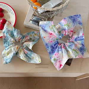 French Vintage Oil Painting Floral Fabric Scrunchies For Women Elegant High Elastic Flower Print Large Hair Ties Accessories