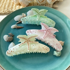Pinza Per Capelli In Acetato Stella Marina Oceano Strass Scintillante Trama Marmo Shark Clip Elegante Accessorio Donna