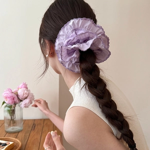 Elegante elastico per capelli in pizzo viola con pieghe francesi e design floreale