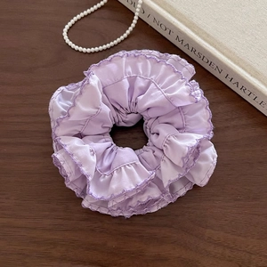 Scrunchie per Capelli in Pizzo con Volant in Stile Francese Viola Grande Elastico per Capelli Plissettato Copricapo Vintage per Donna