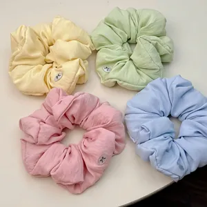 Koreanischer Stil Windbeutel Weiche Stoff Scrunchies Macaron Falten Haargummis Mit Schleife Für Damen Mädchen Täglich Haarschmuck