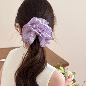 Elegante elastico per capelli viola oversize con volant in pizzo stile francese