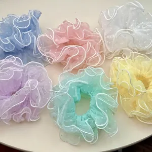 Mesh Polka Dot Scrunchies With Sweet Ruffled Edges Elegant Oversized Elastic Hair Ties For Daily Styling Hair Accessories