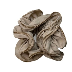 Elegant khaki oversized ruffled scrunchie with layered fabric and fine edge stitching