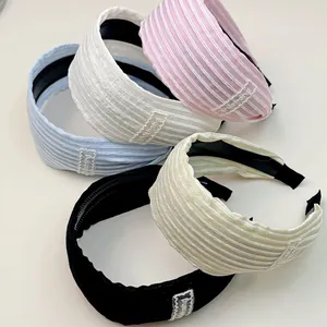 Serre-tête Large en Tissu pour Femme Style Coréen Bandeau à Rayures Avec Dents Antidérapantes Accessoire de Coiffure pour Lavage du Visage Quotidien