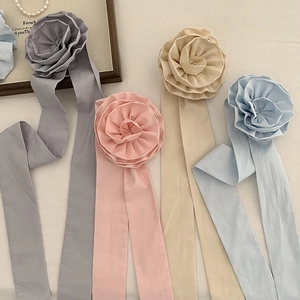 Chouchou Fleur Rose en Tissu 3D Style Français Avec Longs Rubans Accessoire de Cheveux Floral Élégant pour Femme Mariage Fête