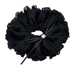 Elegante elastico per capelli in chiffon nero con fiocco di strass raffinato