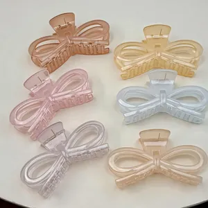 Korean Style Large Bow Hair Claw Clip Sweet Jelly Color Plastic Resin Shark Hairpin For Women Simple Hair Accessories
