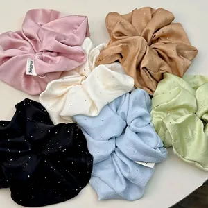 Rhinestone Satin Scrunchie Cream Large Hair Tie Elegant High Elasticity Hair Band Starry Sky Pattern Hair Accessories For Women