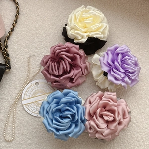 Pinces à cheveux roses en satin élégantes en cinq couleurs sur un tapis doux