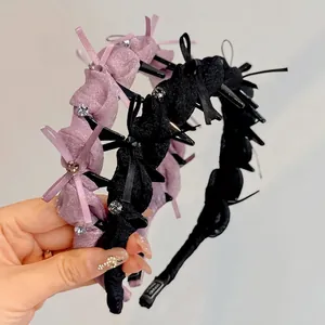 Cerchietto a Pieghe in Rete con Fiocco di Strass in Stile Coreano Antiscivolo Alta Fascia per Capelli da Donna Accessori