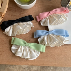 Elegant satin bow hair clips with pleated fabric available in four assorted colors