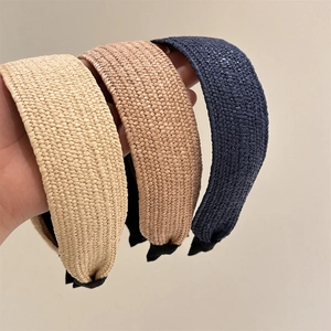 Women's Wide Woven Raffia Headband Summer Plain Straw Texture Hairband For Vacation Seaside Daily Hair Accessories