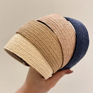 Fashionable raffia woven wide headbands in four colors for summer vacation style