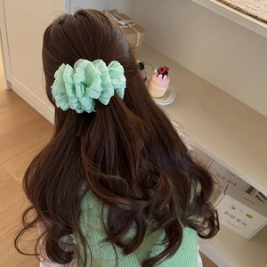 French Retro Mesh Puff Banana Clip Mint Green Cloud Style Hair Vertical Clip Elegant Sweet Hair Accessories For Women