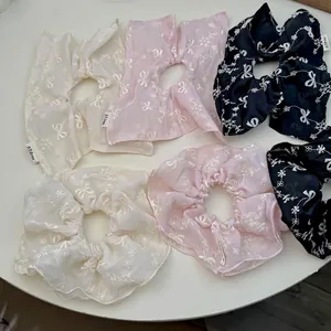 Chouchous en Organza avec Broderie Florale pour Femmes Nœud Élégant Attaches Cheveux Accessoires Cheveux de Mode