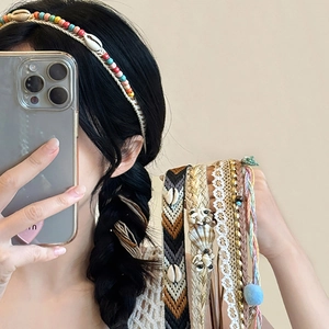 Bohemian Ethnic Hand-Braided Headband With Shell Decoration Shells Beads Tassel Hairband Women Vintage Waist Belt Accessory