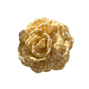 Exquisite yellow gingham fabric flower hair claw clip with a refined minimalist design