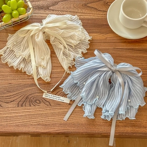 Elegant Bow Mesh Hair Claw Large Chiffon Pleated Shark Clip With Faux Artificial Pearls And Satin Ribbon For Women Hair Accessories