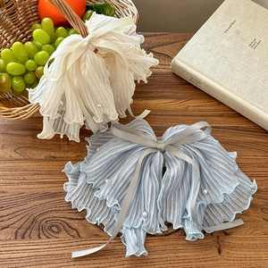 Elegant bow mesh hair claw clips with pearls in ivory white and dusty blue colors