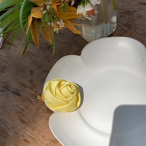 Elegant 3D yellow satin rose hair clip for women featuring a vintage floral design style