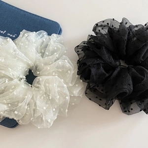 Elegant Korean Style Polka Dot Organza Scrunchies Large Mesh Hair Ties Gentle Decorative Hair Accessories For Women Black White