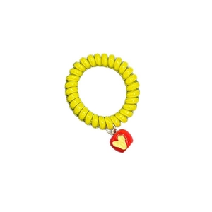 Yellow spiral telephone wire hair tie with red heart charm featuring a mouse silhouette
