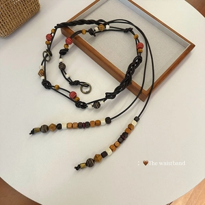 Handmade Leather Woven Waist Belt For Women Retro Ethnic Style Beaded Waist Chain With Tassels Bohemian Decorative Belt