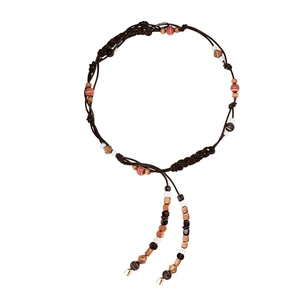 Bohemian handmade beaded waist chain with brown braided rope and colorful ethnic beads