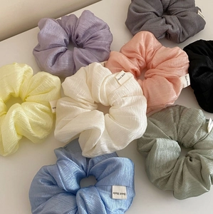 Korean Style Textured Fabric Scrunchies For Women Handmade Label Elastic Hair Ties Solid Color Large Hair Bands Accessories