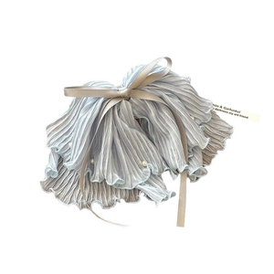 Elegant light blue organza hair claw with pearls and grey satin bow tie for women