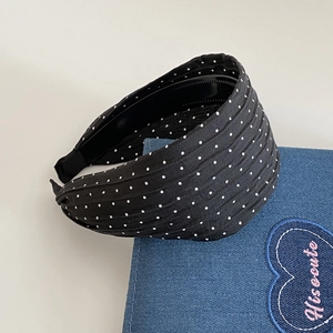Schickes schwarzes breites Polka-Dot-Haarband mit Faltenstoff für Damen-Haarschmuck