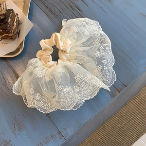 Elastico per Capelli in Pizzo Vintage Francese Raso Grande Accessorio per Capelli Elegante Ricamo Floreale Coda di Cavallo Donna