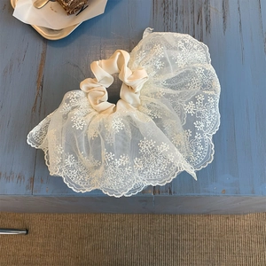 Elegante elastico per capelli in raso avorio e pizzo a doppio strato con ricamo