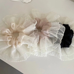 Oversized ballet style satin and lace scrunchies in white, pink, and black colors