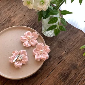 Romantisch Rosa Satin Kirschblüte Blume Haarspange Für Damen Handgemachte 3D Schleife Sakura Haarnadel Brosche Doppelte Nutzung