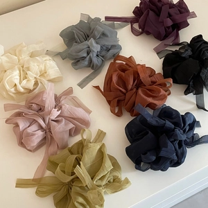 Style Français Chouchous Organza Nœud Grands Chouchous Plissés Ruban Support de Queue de Cheval Pour Femmes Accessoires Cheveux Élégants