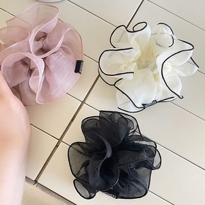 French Style Organza Hair Scrunchies Large Pleated Mesh Hair Ties For Women Elegant Solid Color Elastic Hair Rope Accessories