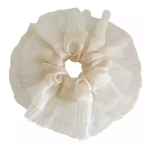 Elegant oversized satin scrunchie with lace trim in cream white ballet style
