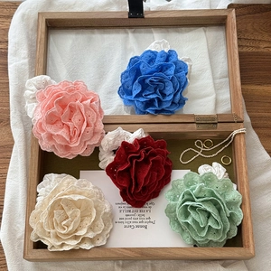 Korean Style Vintage Rose Flower Hair Scrunchies For Women Handmade Embroidery Eyelet Lace Cloth Ponytail Holder Hair Tie