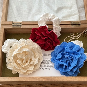 Elegant floral cotton hair scrunchies with intricate embroidery in three colors