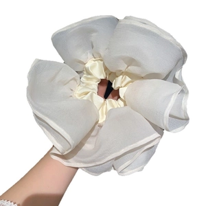 Oversized white organza and satin scrunchie with layered fabric for elegant hair styling