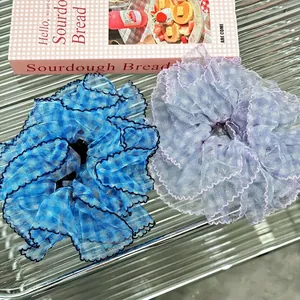 Blue and purple lace oversized scrunchies in delicate mesh fabric for ballet style hair