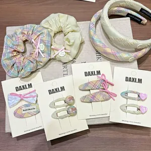 Set d'accessoires cheveux violet rayé avec chouchous, barrettes nœuds et serre-têtes