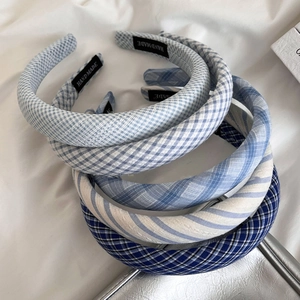Lot de serre-têtes faits à la main à carreaux bleus avec rembourrage en tissu épais