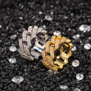 Bagues cubaines hip hop pour hommes en or et argent avec zircons micro-pave