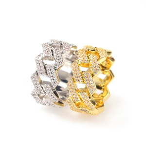 Bagues cubaines hip hop pour hommes avec zircons blancs en finitions or et argent