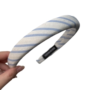 Serre-tête d'été à rayures bleues et blanches pour femmes en tissu à carreaux fait main